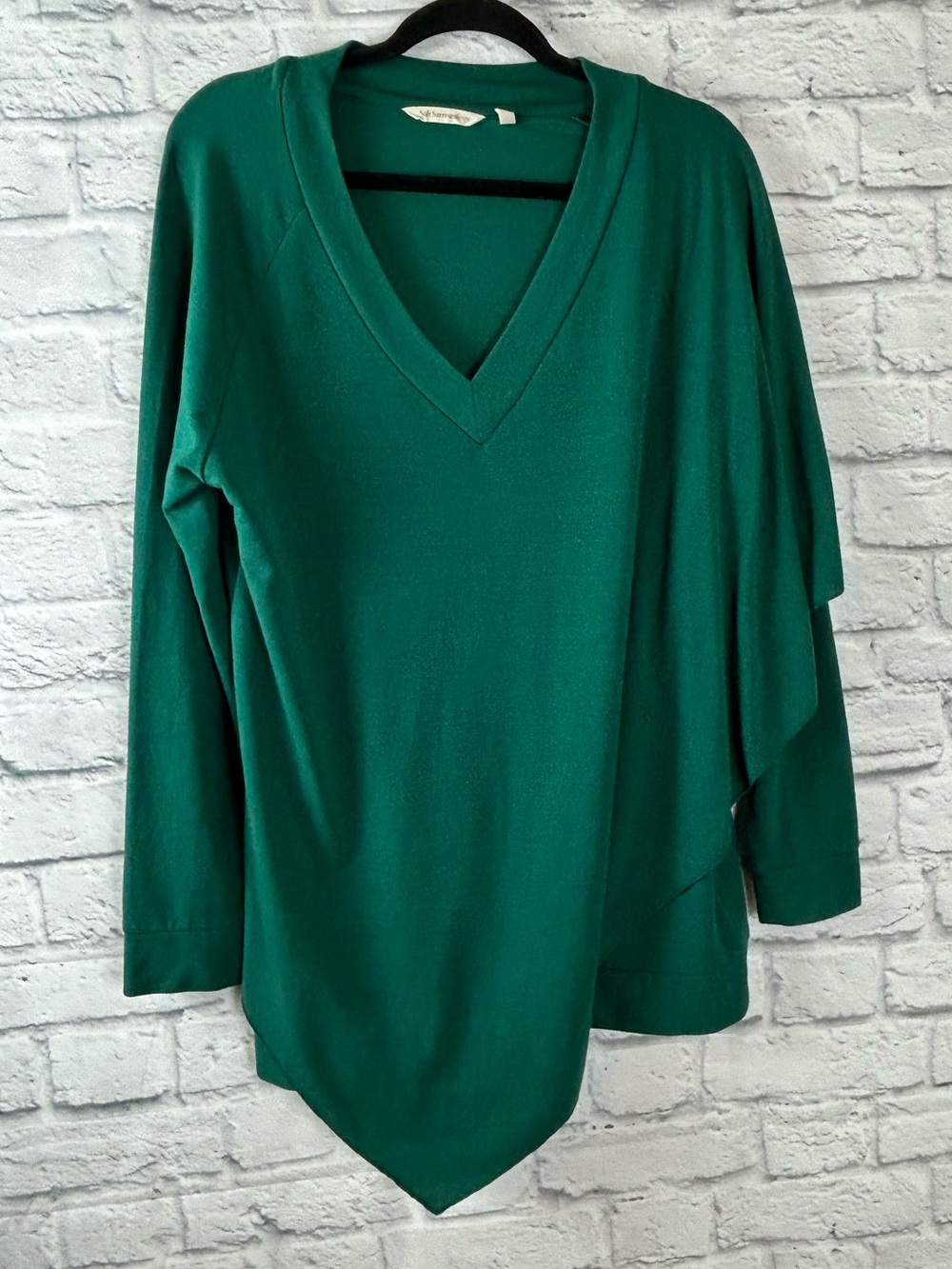 Soft Surroundings Green V Neck Asymmetrical Hem Tunic Top Large